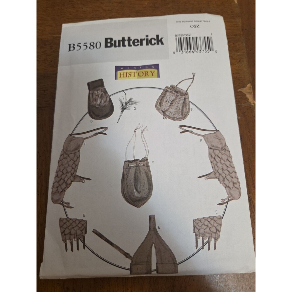 Butterick B5580 Sword Holder Bags Pouch Bracers Guards Feather Pin ONE SIZE Uncu